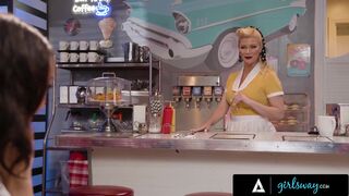 GIRLSWAY - Vintage Waitress MILF Serene Siren Goes Wild On Diner Last Petite Customer Alexis Tae