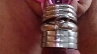 new chastity fish basket plug in the urethra heavy metal rings on the testicles