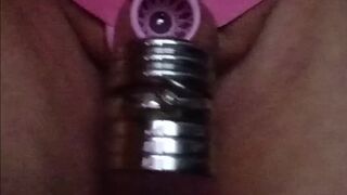 new chastity fish basket plug in the urethra heavy metal rings on the testicles