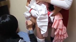 3 Japanese Crossdressers Jerk Off Together