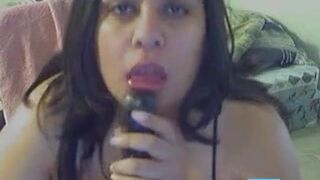 Horny Latina BBW Plays with Dildo on Webcam