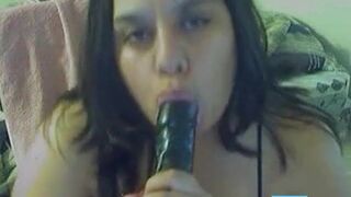 Horny Latina BBW Plays with Dildo on Webcam