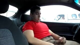 Hairy Latino Stud Strokes in His Car