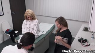 Blonde patient Destiny Cruz and nurse Rory Knox share the doctors massive cock in a t