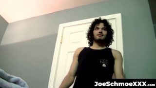 JoeSchmoeXXX.com - Handsome amateur curly haired dude jerks off his big thick cock