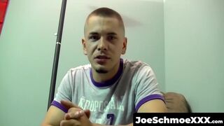 JoeSchmoeXXX.com - Amateur dude jerks off his juicy cock on bed and cums hard