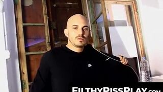 FilthyPissPlay.com - Homo destroys asshole with giant black dildo and pisses freely