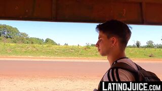 Skinny Latino twink Lorenzo Latin rides stud Leo hard dick