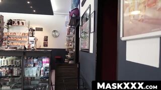 MaskXXX.com - Angelo Godshack's big fat pole wanking in the sex shop solo