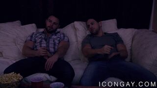 Good looking guys jerk each other off before having anal sex