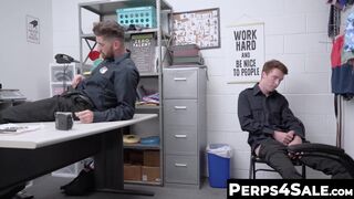 Tatted security officer sucked and milked by twink buddy