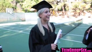 TeenGroupSex.com - Teen cuties celebrate graduation with lesbian action