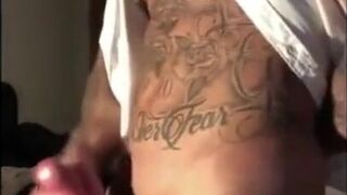 Tatted Stud Strokes His Big Cock Solo