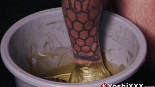 Yoshi Kawasaki and Keita gild each other in gold paint while raw breeding