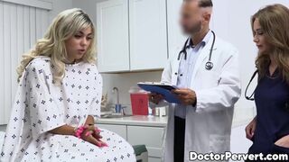 Nurse Athena Anderson eats Lilith Graces pussy while the pervy doctor fucks them both