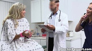 Nurse Athena Anderson eats Lilith Graces pussy while the pervy doctor fucks them both