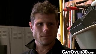 GayOver30.com - Sexy hunks Alessio and Luke have rough sex in a storage room