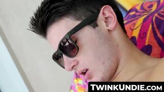 TwinkUndie.com - Twink Damon Archer's shades-on jerk off and cum blast