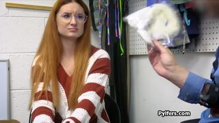 Busty redhead in glasses rides mall cops hard dick