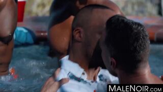 MaleNoir.com - Interracial foursome goes wild fucking in outdoor hot tub