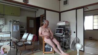 Mature Japanese Gay Man Strokes Small Cock and Cums