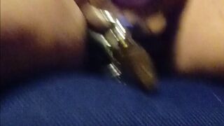 Reverse chastity belt rings lock and blue penis plug in piss hole