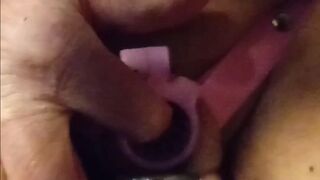 Reverse chastity belt rings lock and blue penis plug in piss hole