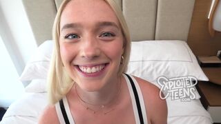 Blonde teen sucks cock and gives the cameraman a rimjob