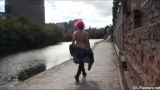Pink hair fattie naked on the Road