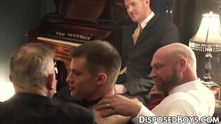 Hunky Felix Kamp gets facial in a hardcore group sex session with twink Austin Young