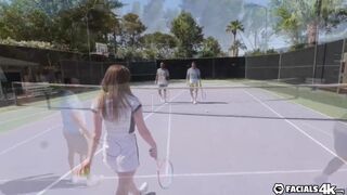 Redhead Slut Lets Tennis Studs Team Up And Spray Her Face - Mazy Myers