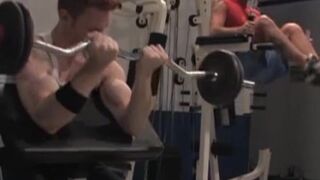 Back in the gym, creamy redhead Tim Rusty pumps away at thepreacher curl while Joey O