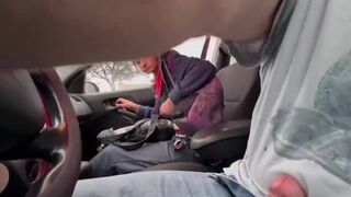 Street Whore Gives Road Head. This Slut Polishes My Knob While Driving