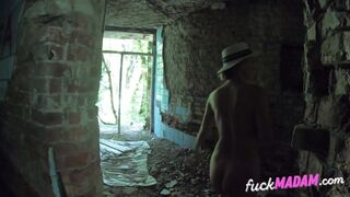 Blonde MILF's Public BDSM Solo in Abandoned Building