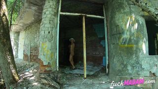 Blonde MILF's Public BDSM Solo in Abandoned Building