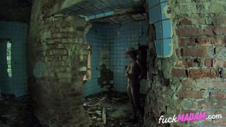 Blonde MILF's Public BDSM Solo in Abandoned Building