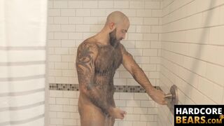 HardcoreBears.com - Bear washes his furry body and spanks his thick beefy ass