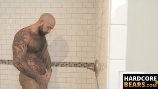 HardcoreBears.com - Bear washes his furry body and spanks his thick beefy ass