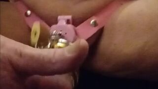 pink negative chastity with heavy metal rings and closed