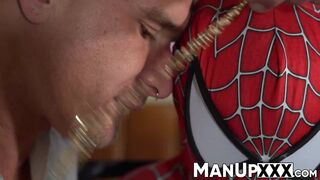 Spiderman is tied up sexily and gets groped