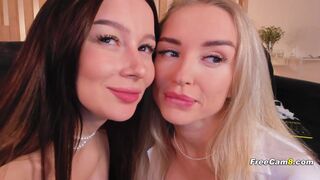 Lesbian Lovers Share Dildo In Steamy Double Oral