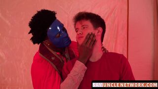 SayUncleNetwork.com - Masked inked stud's interracial bareback session ends with a cr