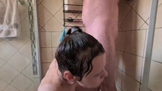 Shower Cock Sucking and Gagging with a Kinky Twist