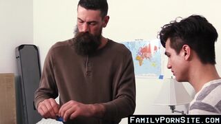 FamilyPornSite.com - Big beard daddy's thick dick in stepson's eager ass