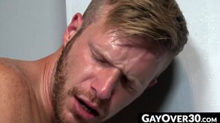 GayOver30.com - Alessios mouth filled with big hard cock from a filthy glory hole ses