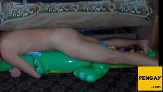 Twink Rides His Inflatable Alligator Sex Toy