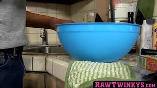 RawTwinkys.com - Kyler Moss takes a spin on Robbies cock in the kitchen with delight