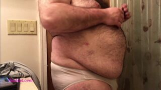 Fat Bear Strokes Clitty and Plays with Belly and Breasts