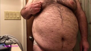 Fat Bear Strokes Clitty and Plays with Belly and Breasts