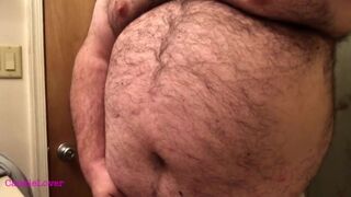 Fat Bear Strokes Clitty and Plays with Belly and Breasts